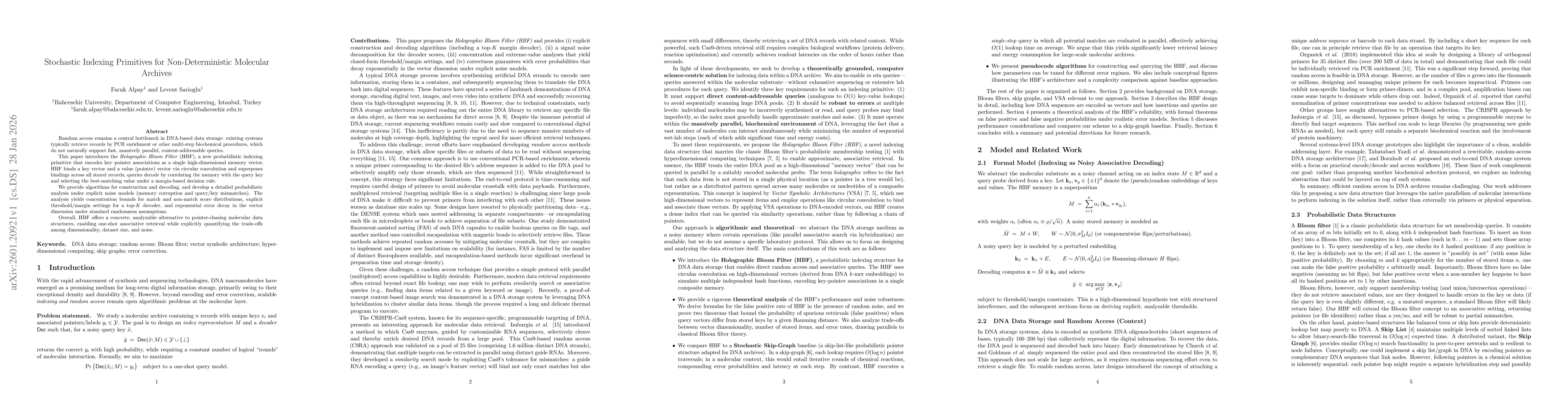 Thumbnail for Stochastic Indexing Primitives for Non-Deterministic Molecular Archives