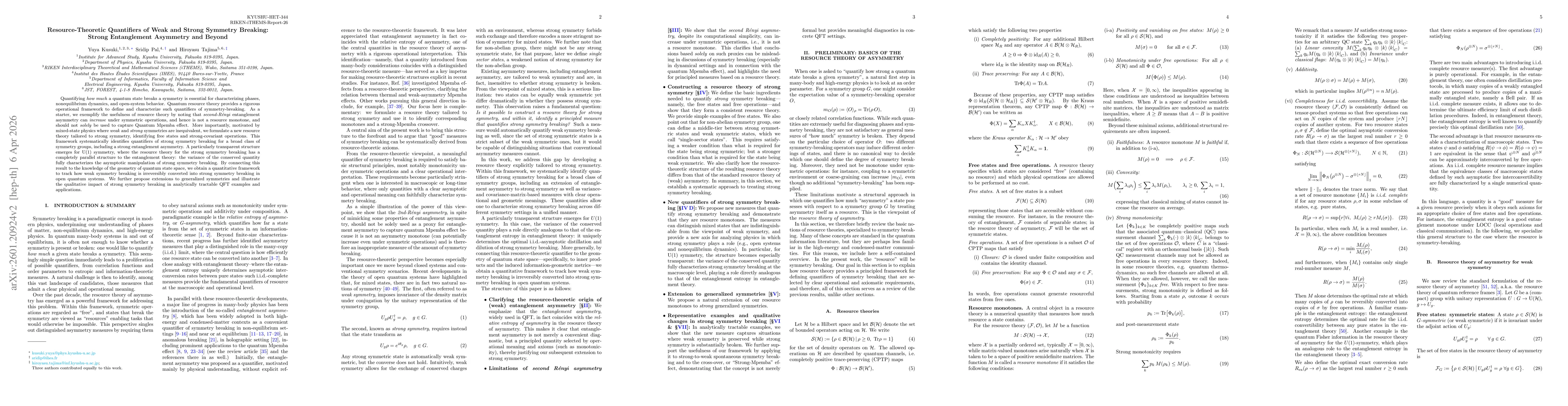 Thumbnail for Resource-Theoretic Quantifiers of Weak and Strong Symmetry Breaking: Strong Entanglement Asymmetry and Beyond