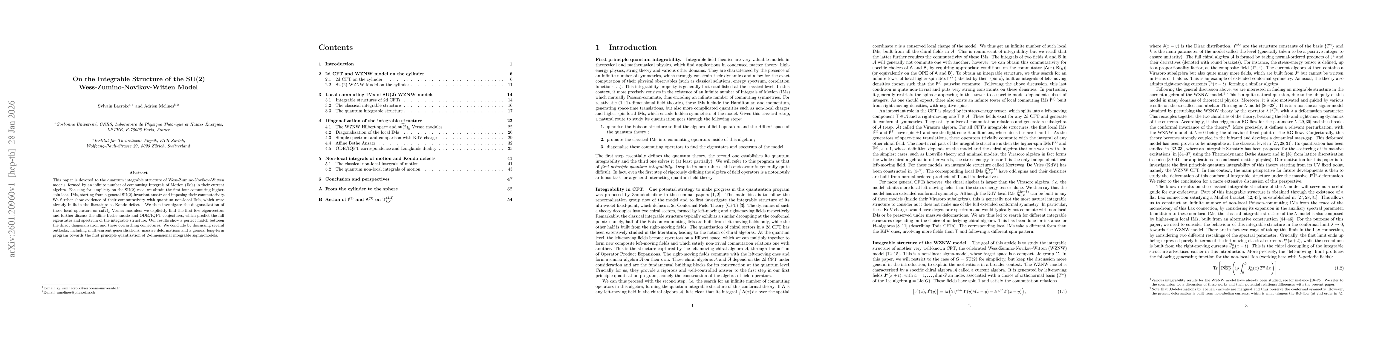 Thumbnail for On the Integrable Structure of the SU(2) Wess-Zumino-Novikov-Witten Model