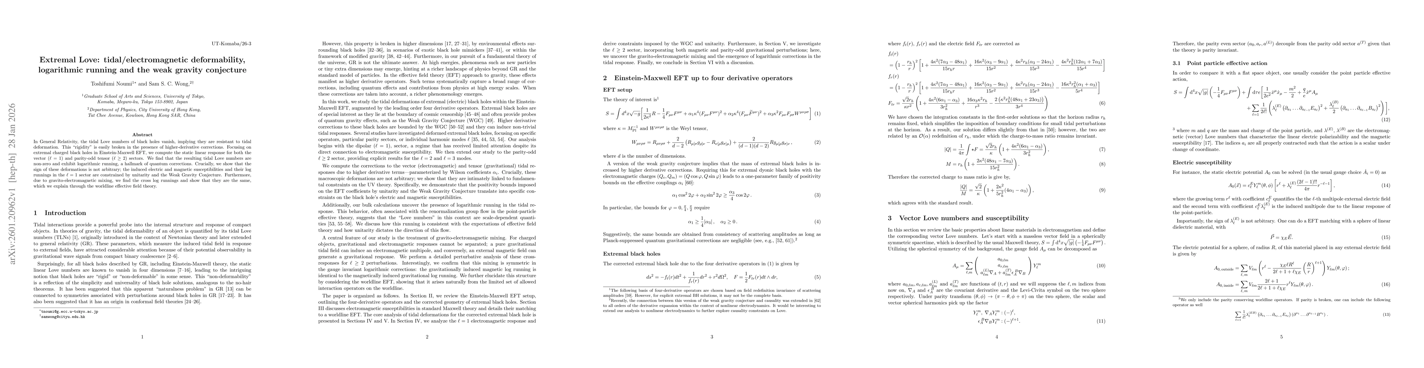 Thumbnail for Extremal Love: tidal/electromagnetic deformability, logarithmic running and the weak gravity conjecture