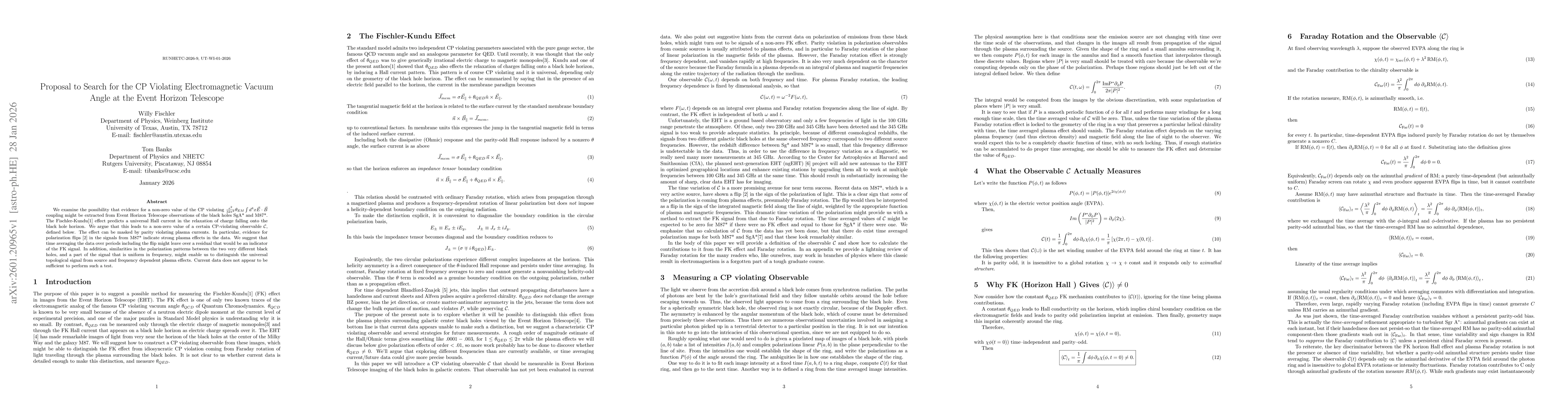 Thumbnail for Proposal to Search for the CP Violating Electromagnetic Vacuum Angle at the Event Horizon Telescope
