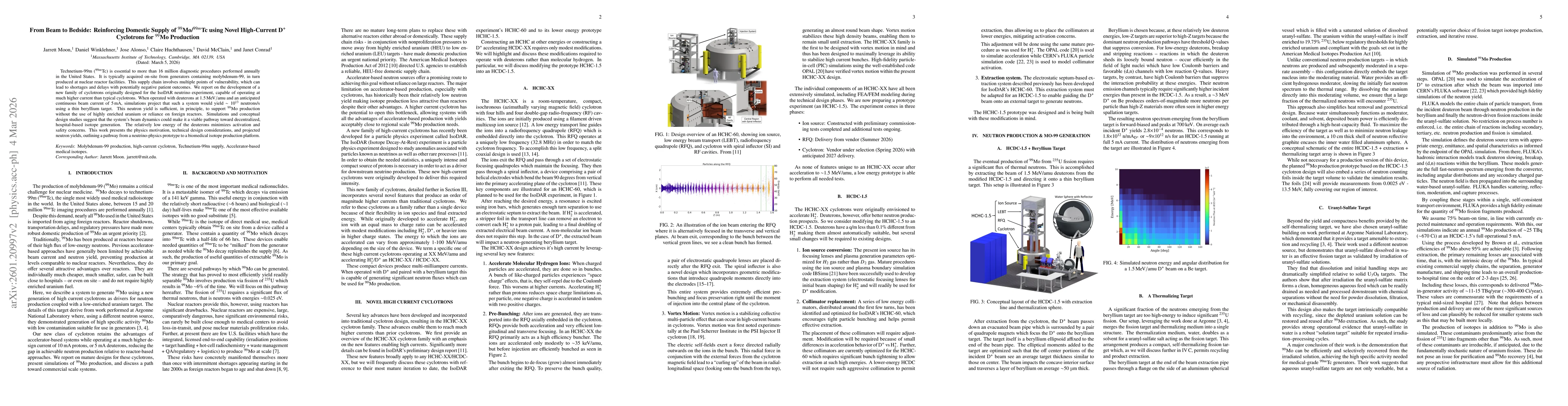 Thumbnail for From Beam to Bedside: Reinforcing Domestic Supply of $^{99}$Mo/$^{99m}$Tc using Novel High-Current D+ Cyclotrons for Compact Neutron Generation and $^{99}$Mo Production