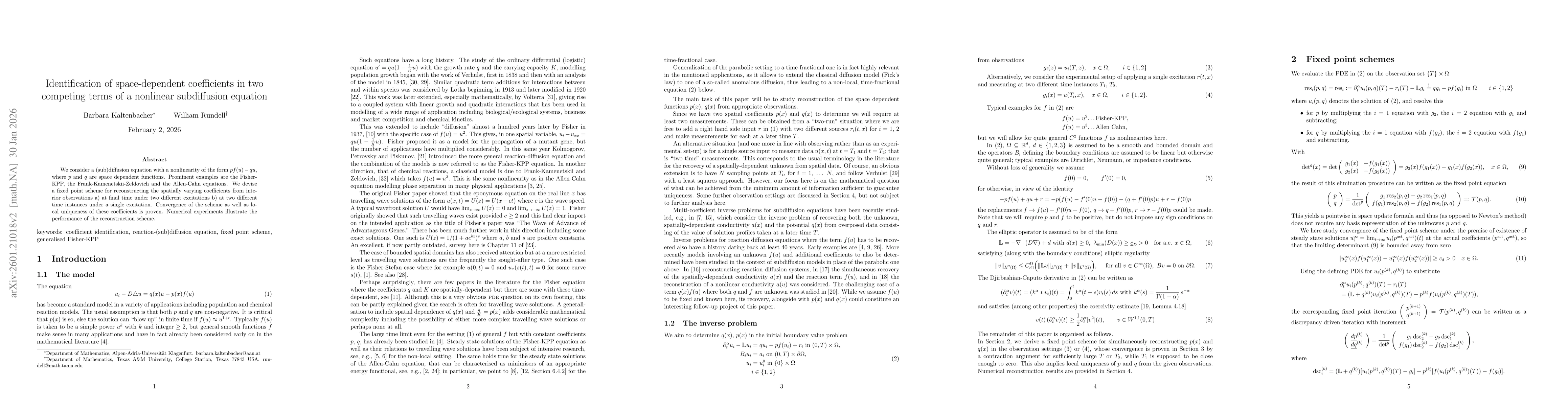 Thumbnail for Identification of space-dependent coefficients in two competing terms of a nonlinear subdiffusion equation