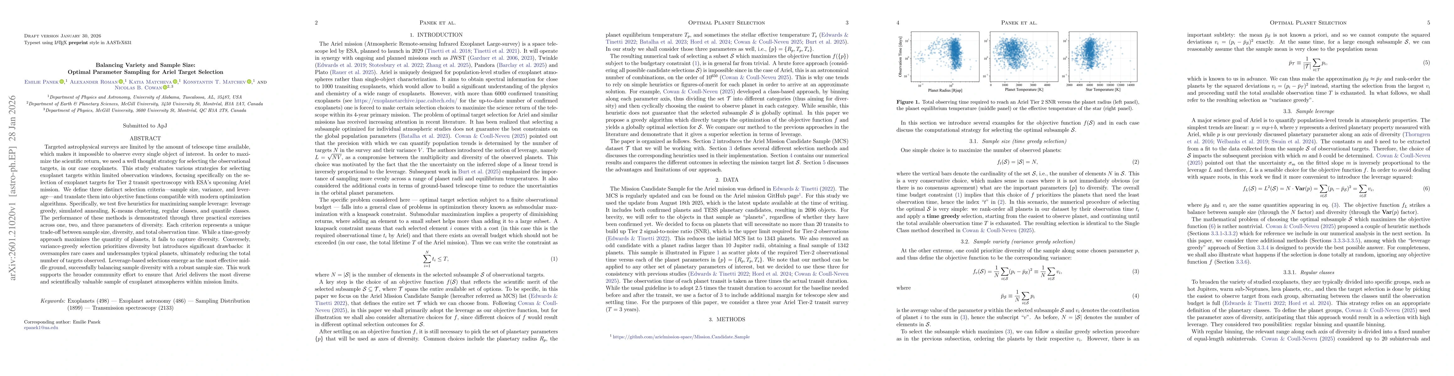 Thumbnail for Balancing Variety and Sample Size: Optimal Parameter Sampling for Ariel Target Selection