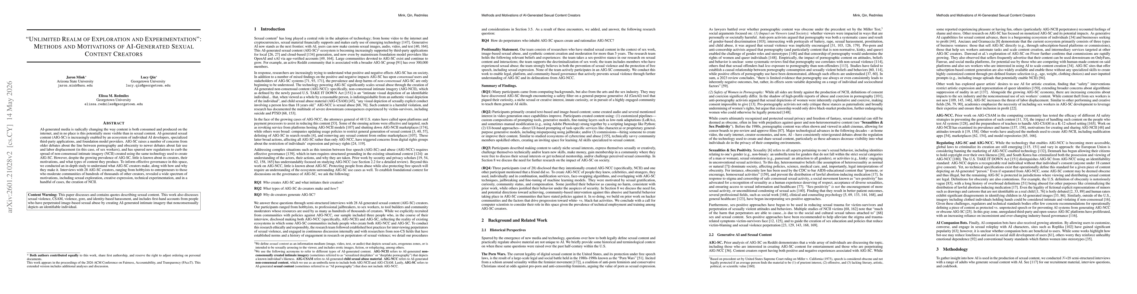 Thumbnail for "Unlimited Realm of Exploration and Experimentation": Methods and Motivations of AI-Generated Sexual Content Creators