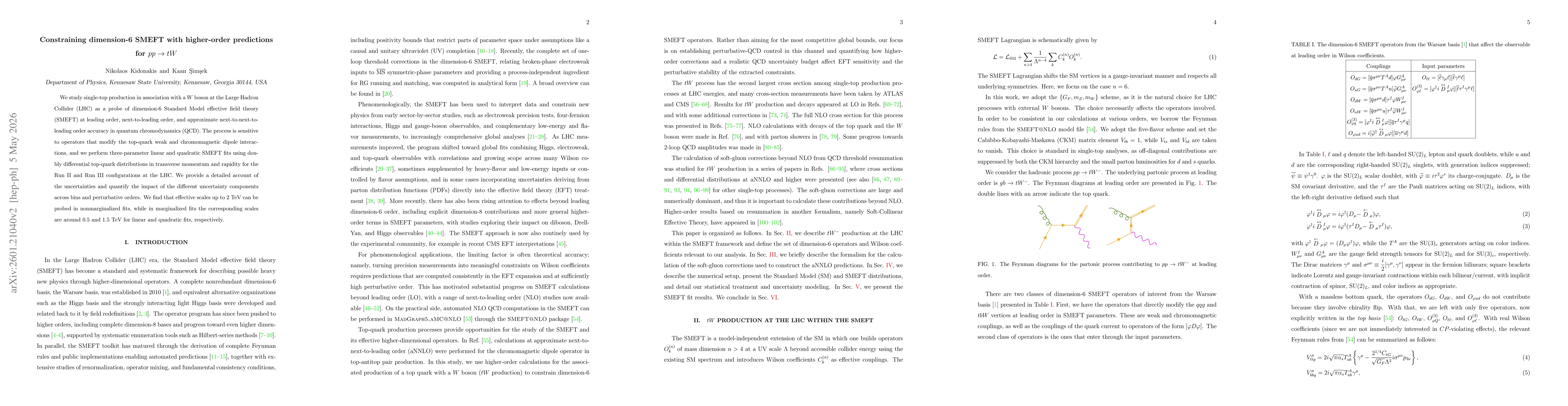 Thumbnail for Constraining dimension-6 SMEFT with higher-order predictions for $p p \to t W$