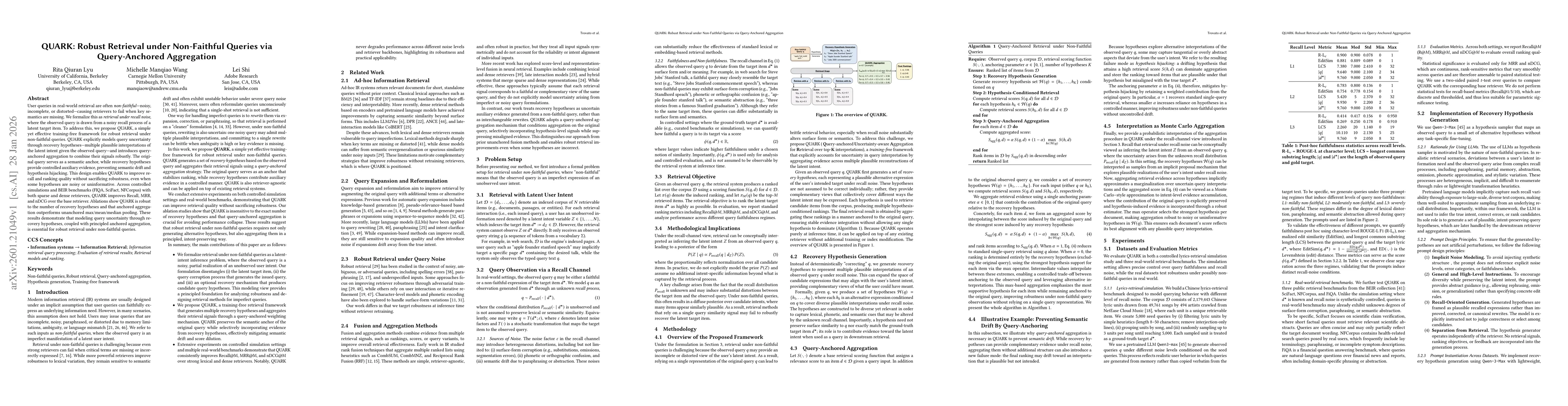Thumbnail for QUARK: Robust Retrieval under Non-Faithful Queries via Query-Anchored Aggregation