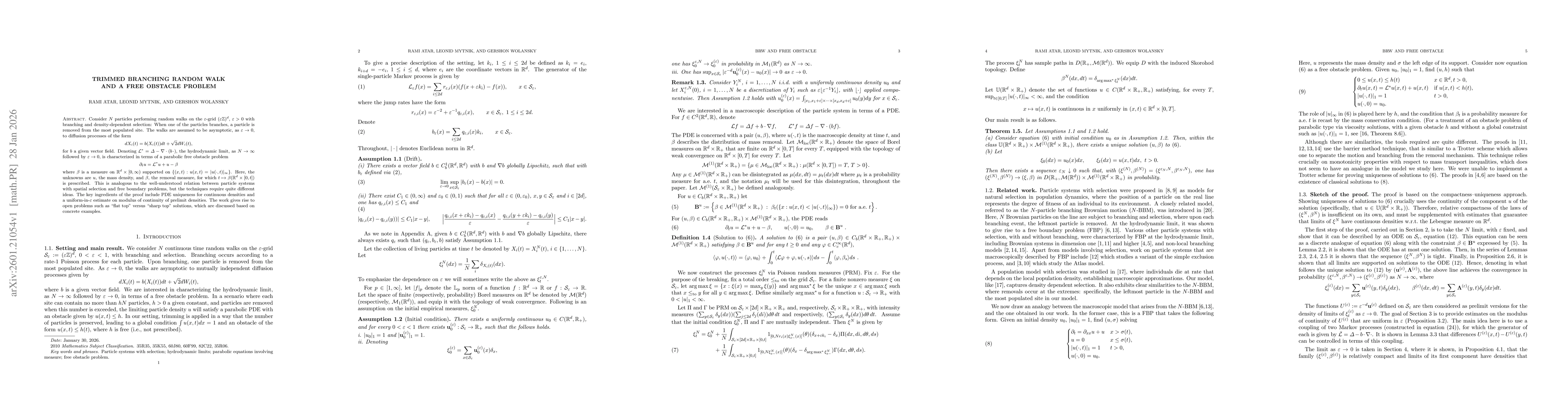 Thumbnail for Trimmed branching random walk and a free obstacle problem