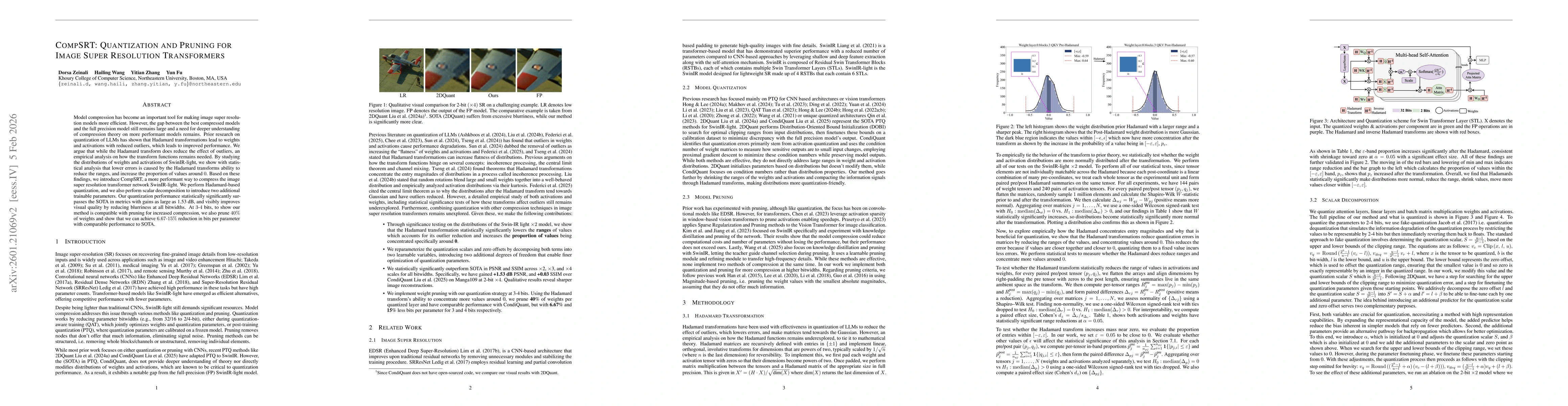 Thumbnail for CompSRT: Quantization and Pruning for Image Super Resolution Transformers