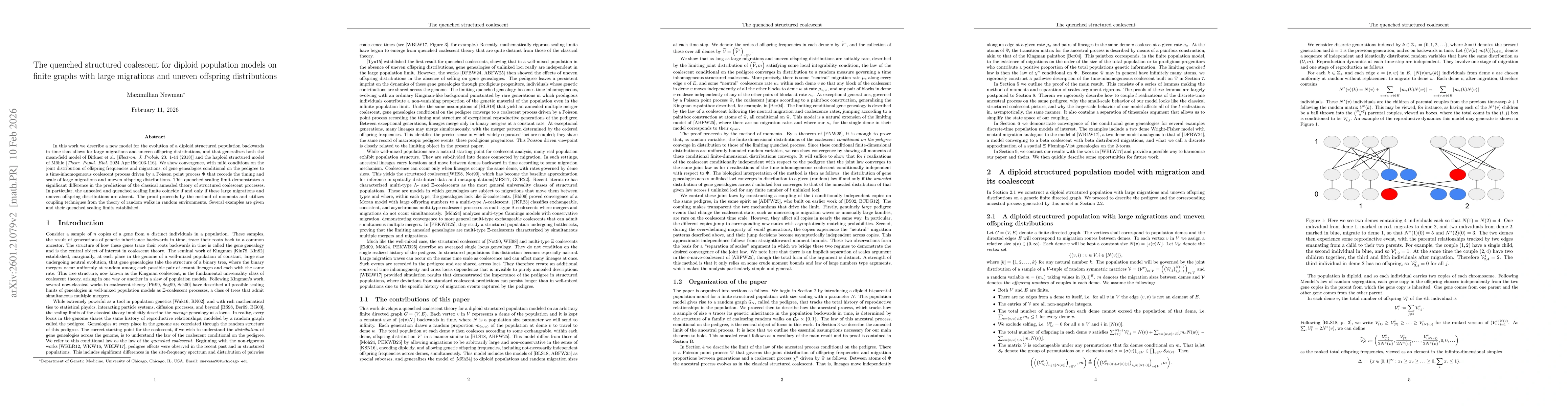 Thumbnail for The quenched structured coalescent for diploid population models on finite graphs with large migrations and uneven offspring distributions