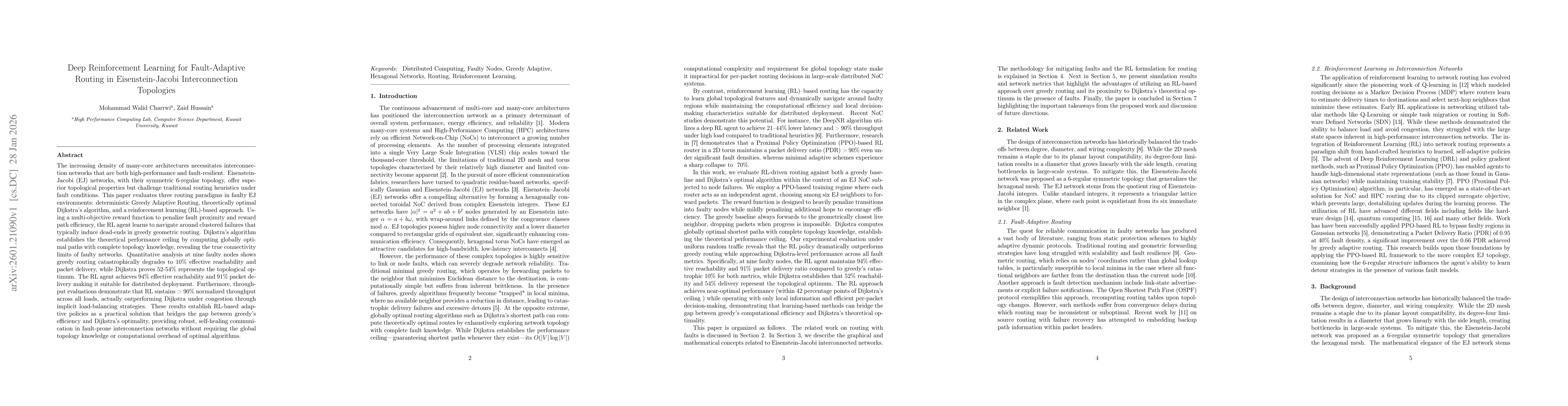 Thumbnail for Deep Reinforcement Learning for Fault-Adaptive Routing in Eisenstein-Jacobi Interconnection Topologies
