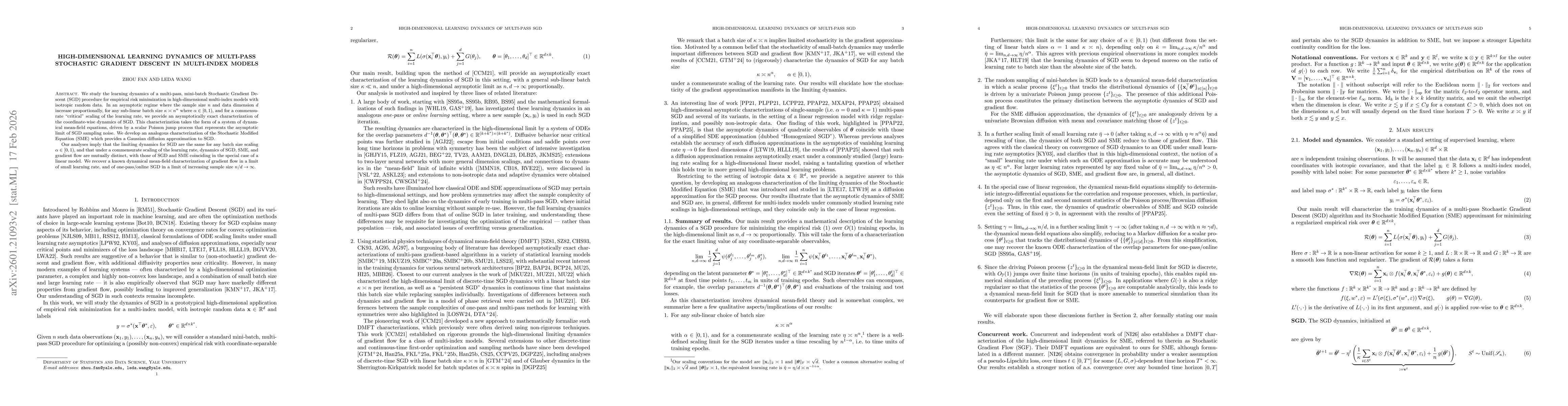 Thumbnail for High-dimensional learning dynamics of multi-pass Stochastic Gradient Descent in multi-index models