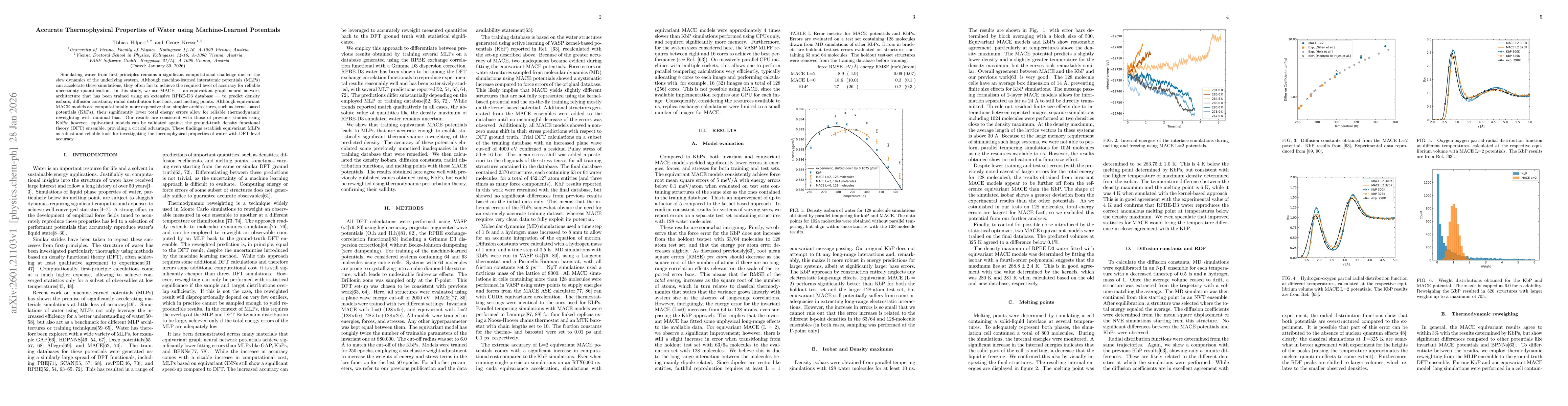 Thumbnail for Accurate Thermophysical Properties of Water using Machine-Learned Potentials
