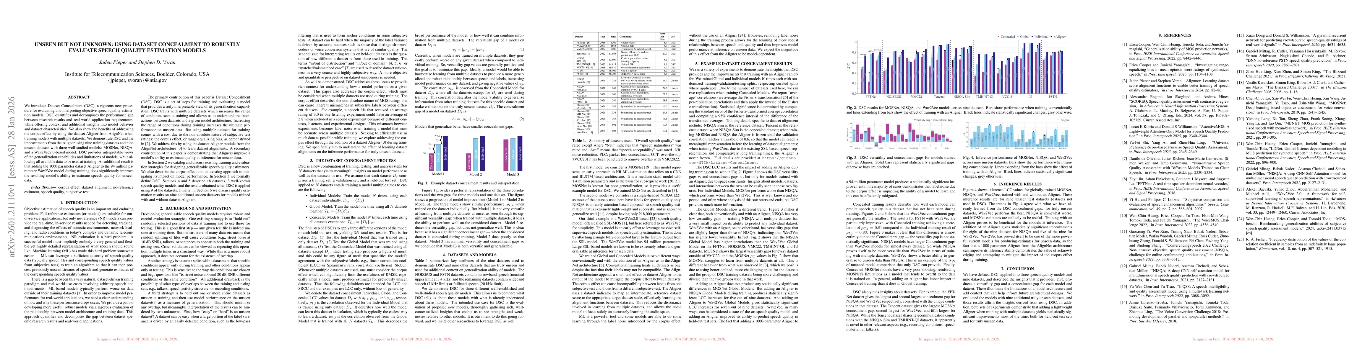 Thumbnail for Unseen but not Unknown: Using Dataset Concealment to Robustly Evaluate Speech Quality Estimation Models