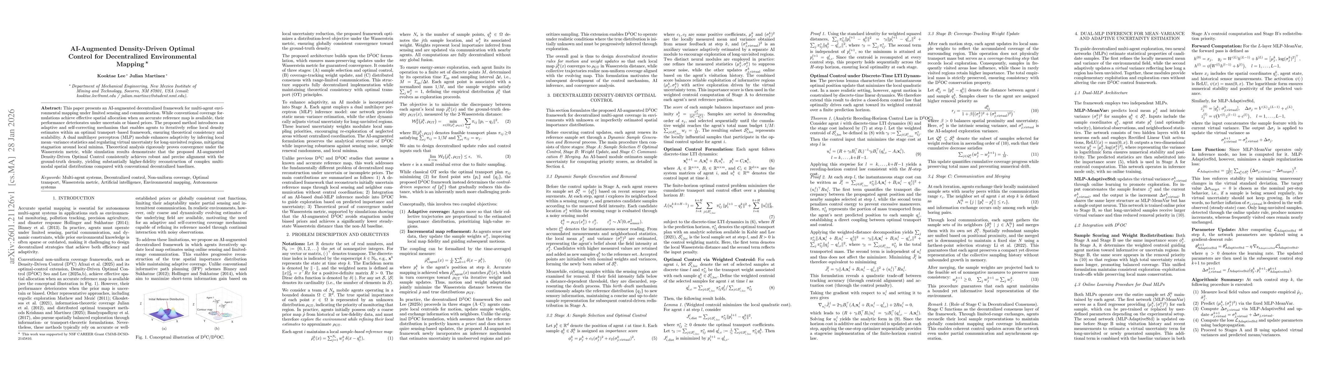 Thumbnail for AI-Augmented Density-Driven Optimal Control (D2OC) for Decentralized Environmental Mapping