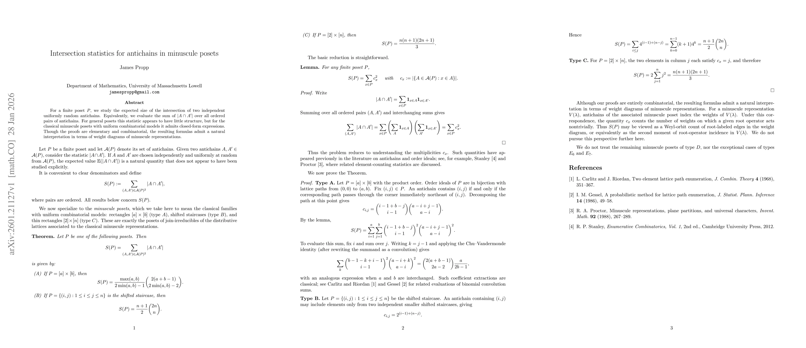 Thumbnail for Intersection statistics for antichains in minuscule posets