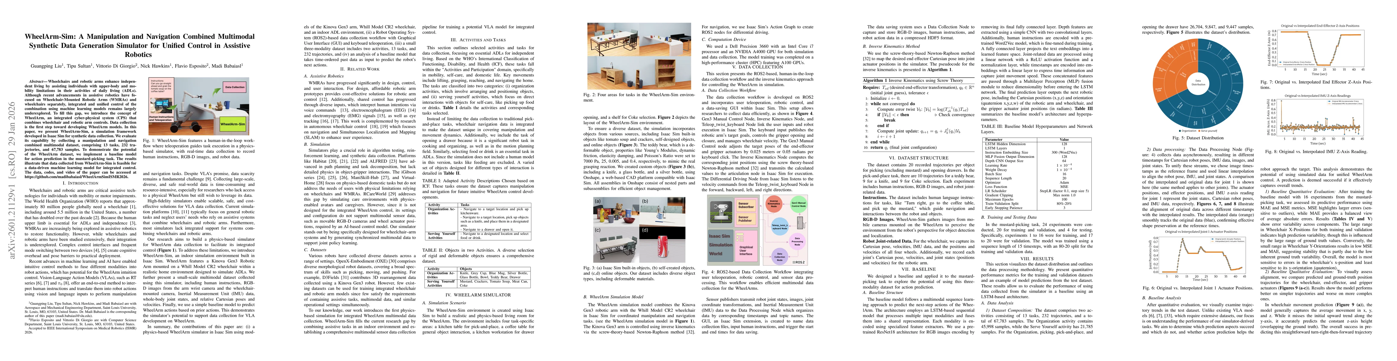 Thumbnail for WheelArm-Sim: A Manipulation and Navigation Combined Multimodal Synthetic Data Generation Simulator for Unified Control in Assistive Robotics