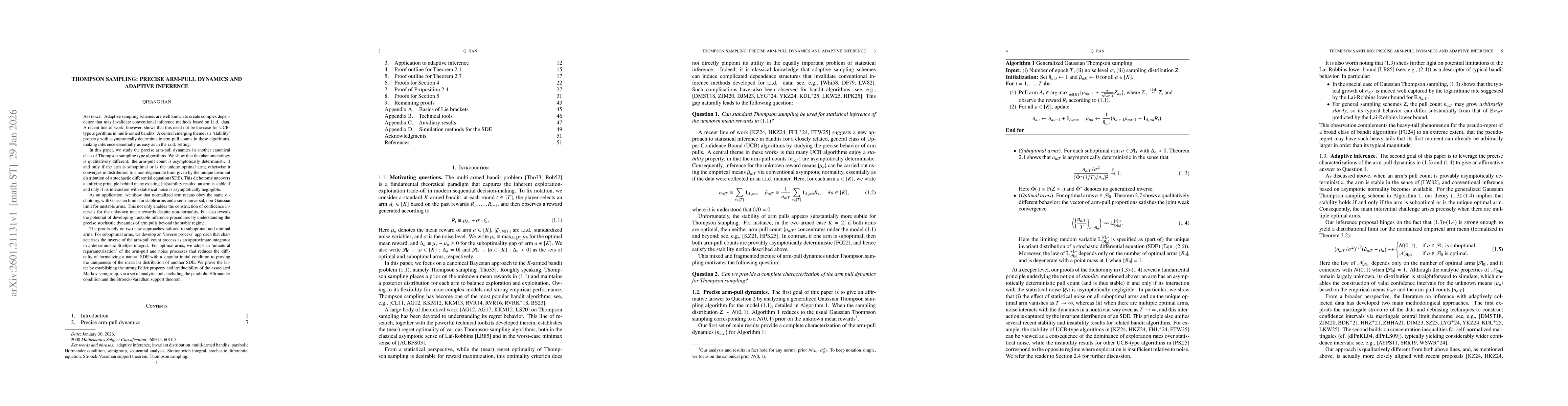 Thumbnail for Thompson sampling: Precise arm-pull dynamics and adaptive inference