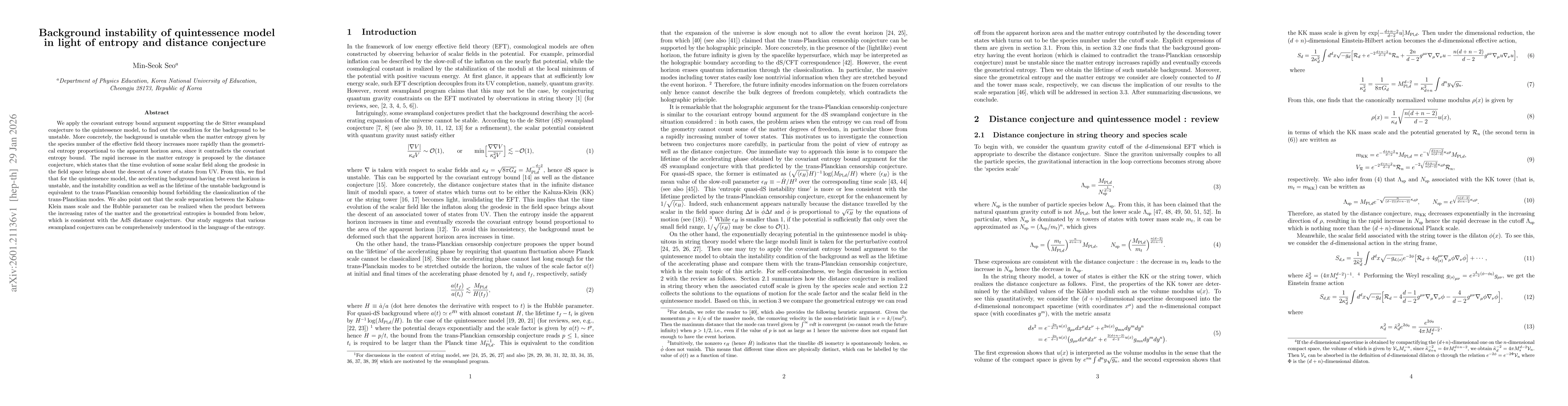 Thumbnail for Background instability of quintessence model in light of entropy and distance conjecture