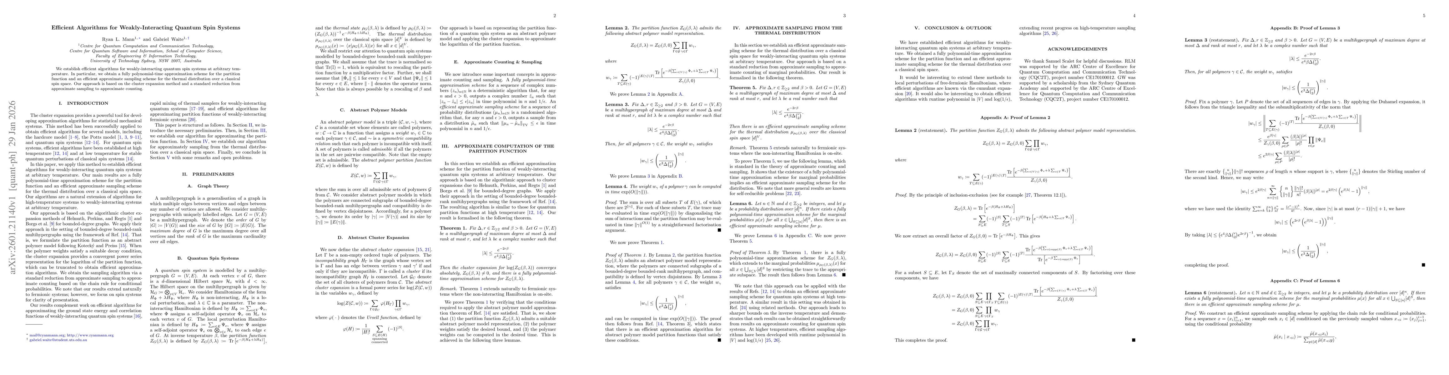 Thumbnail for Efficient Algorithms for Weakly-Interacting Quantum Spin Systems