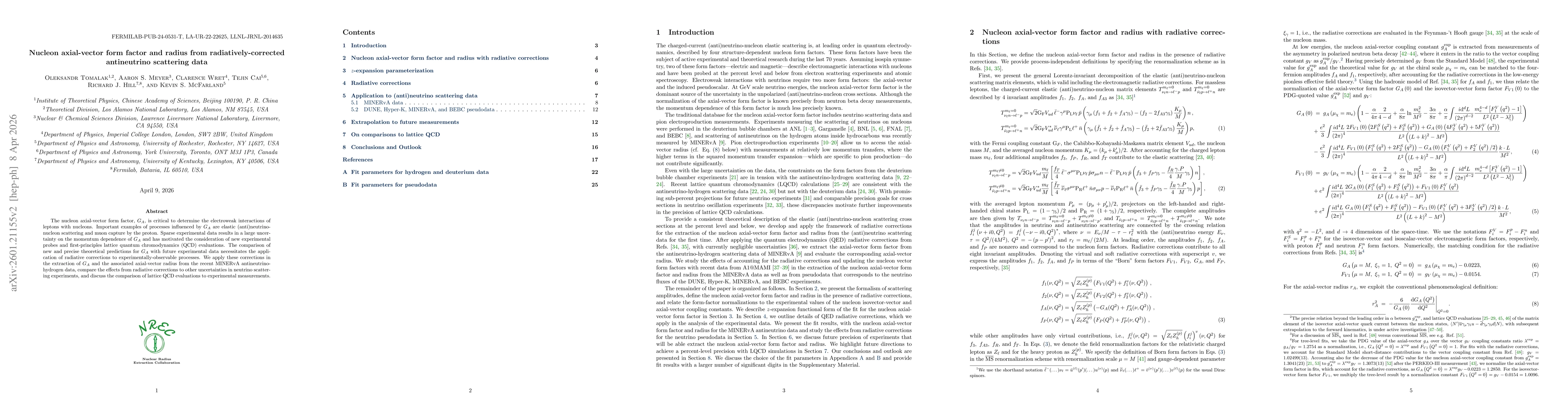 Thumbnail for Nucleon axial-vector form factor and radius from radiatively-corrected antineutrino scattering data