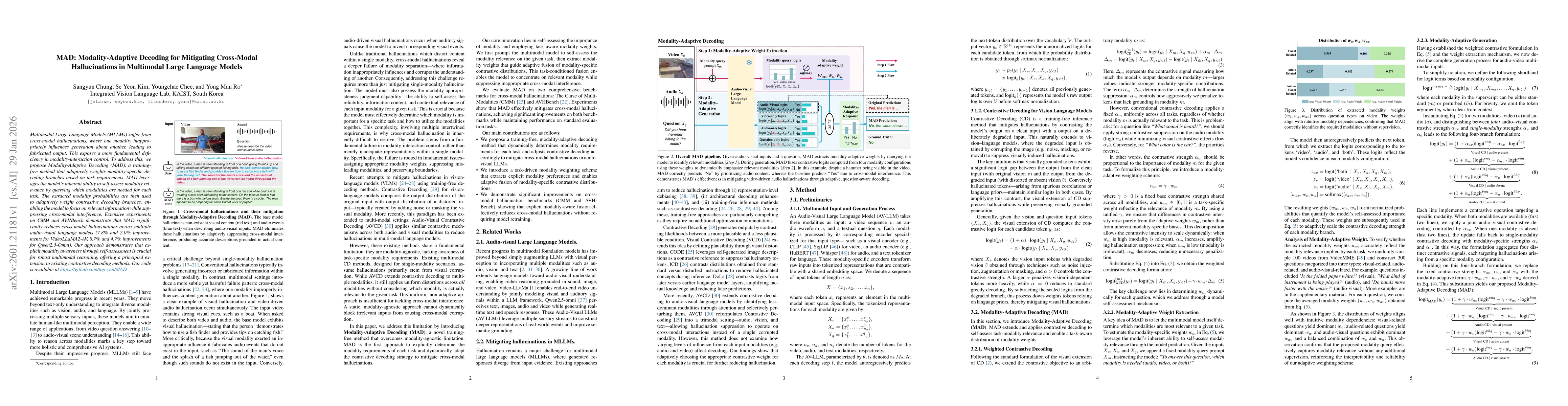 Thumbnail for MAD: Modality-Adaptive Decoding for Mitigating Cross-Modal Hallucinations in Multimodal Large Language Models