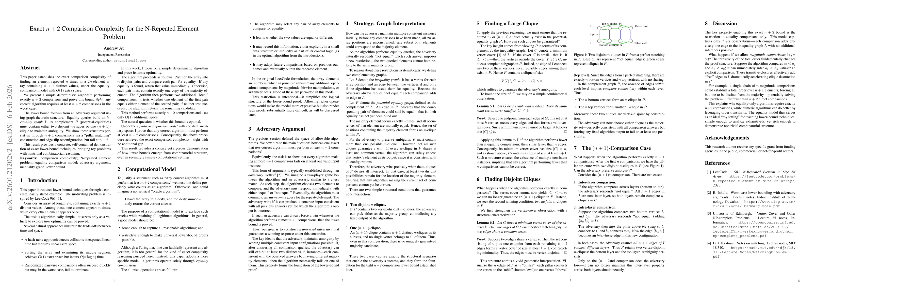 Thumbnail for Exact (n + 2) Comparison Complexity for the N-Repeated Element Problem