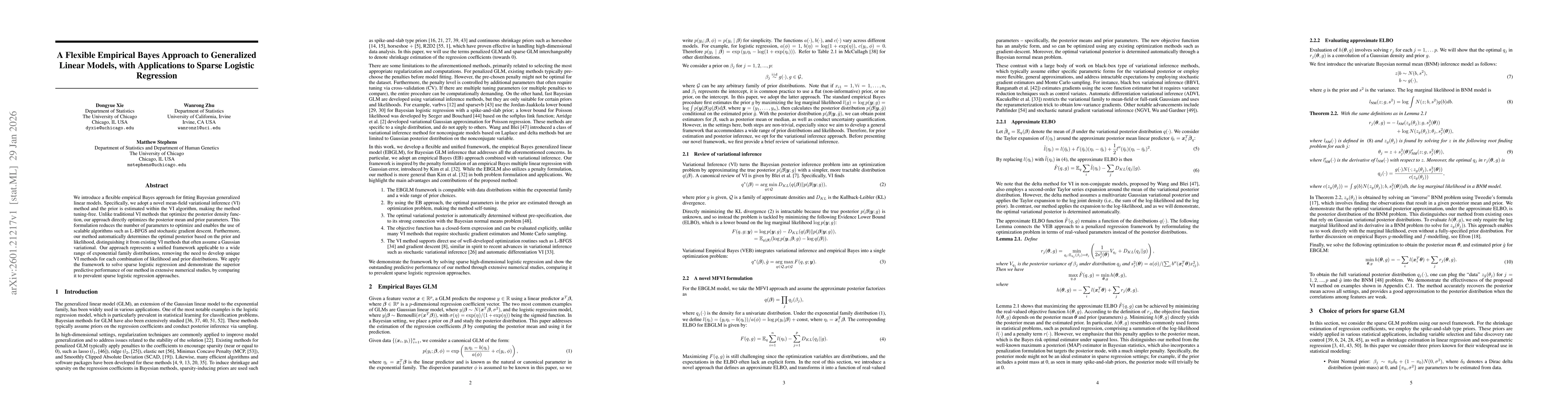 Thumbnail for A Flexible Empirical Bayes Approach to Generalized Linear Models, with Applications to Sparse Logistic Regression