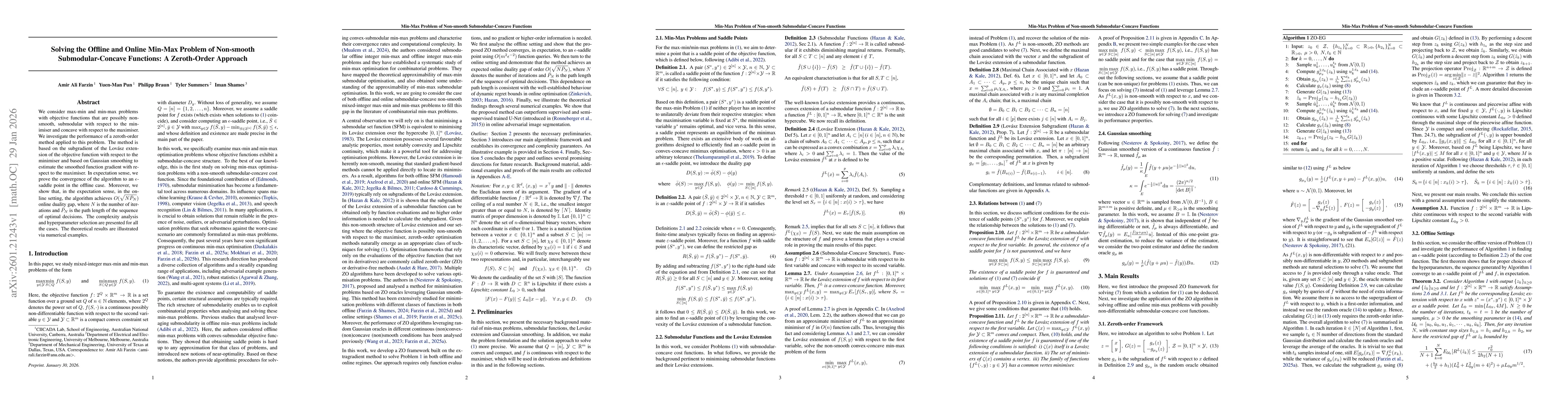 Thumbnail for Solving the Offline and Online Min-Max Problem of Non-smooth Submodular-Concave Functions: A Zeroth-Order Approach