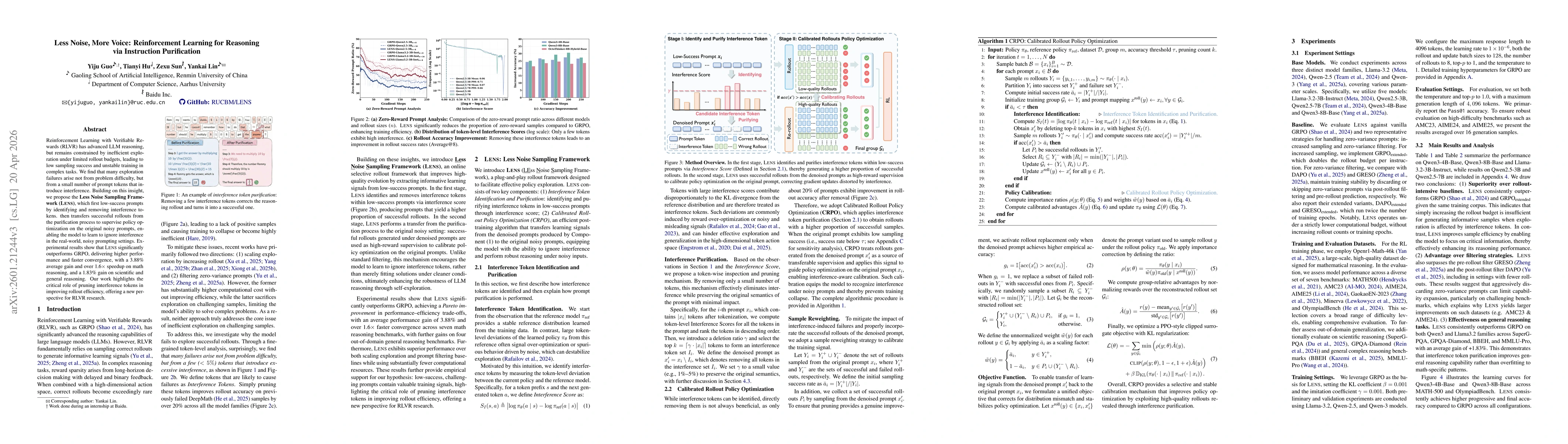 Thumbnail for Less Noise, More Voice: Reinforcement Learning for Reasoning via Instruction Purification