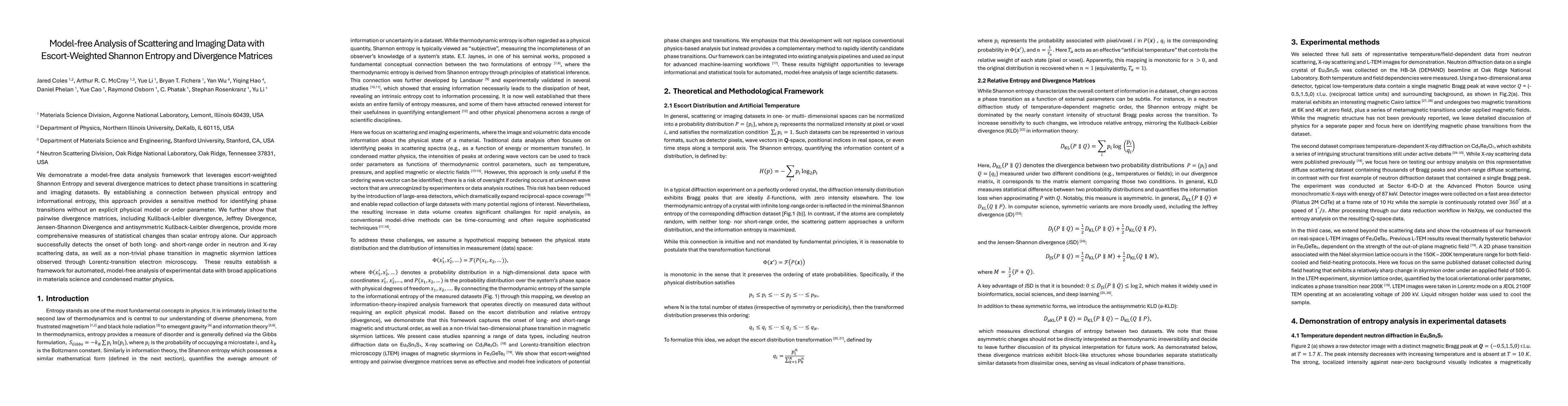 Thumbnail for Model-free Analysis of Scattering and Imaging Data with Escort-Weighted Shannon Entropy and Divergence Matrices