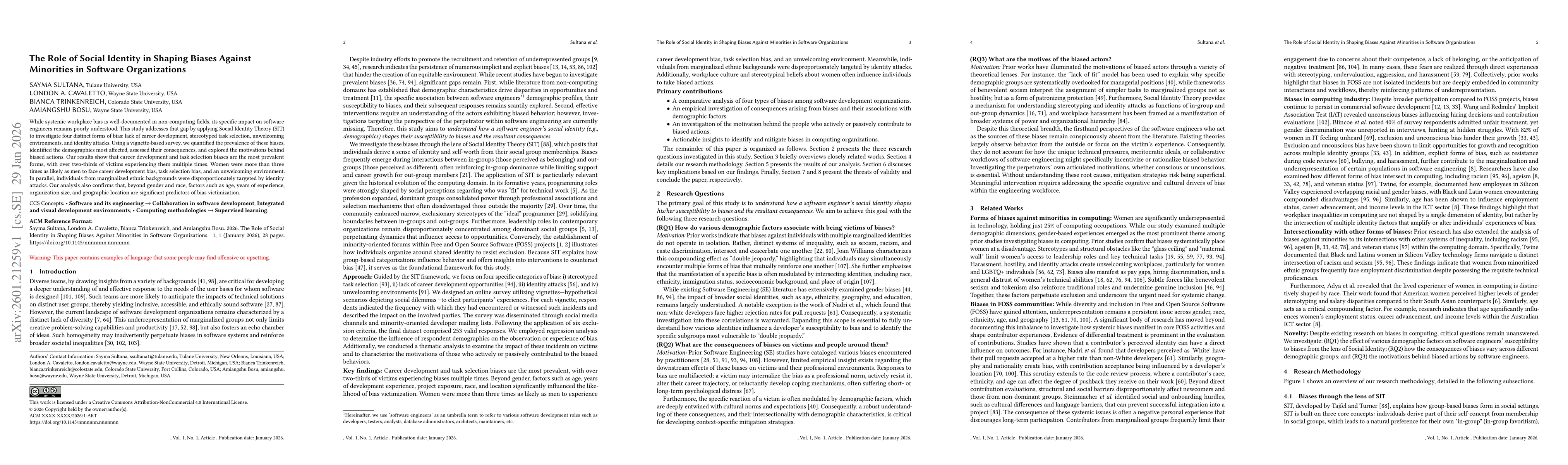 Thumbnail for The Role of Social Identity in Shaping Biases Against Minorities in Software Organizations