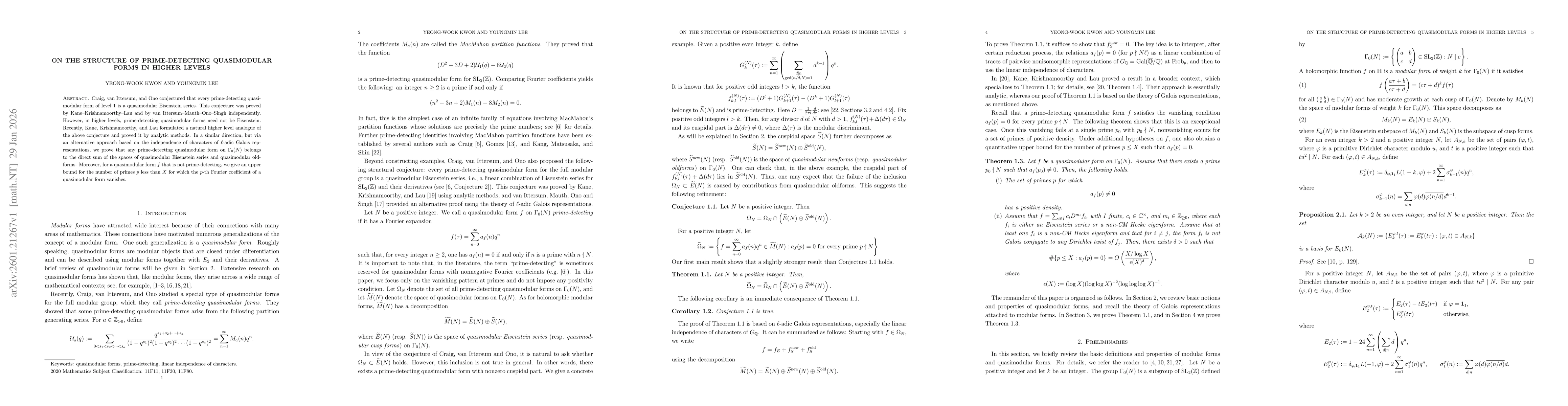 Thumbnail for On the structure of prime-detecting quasimodular forms in higher levels