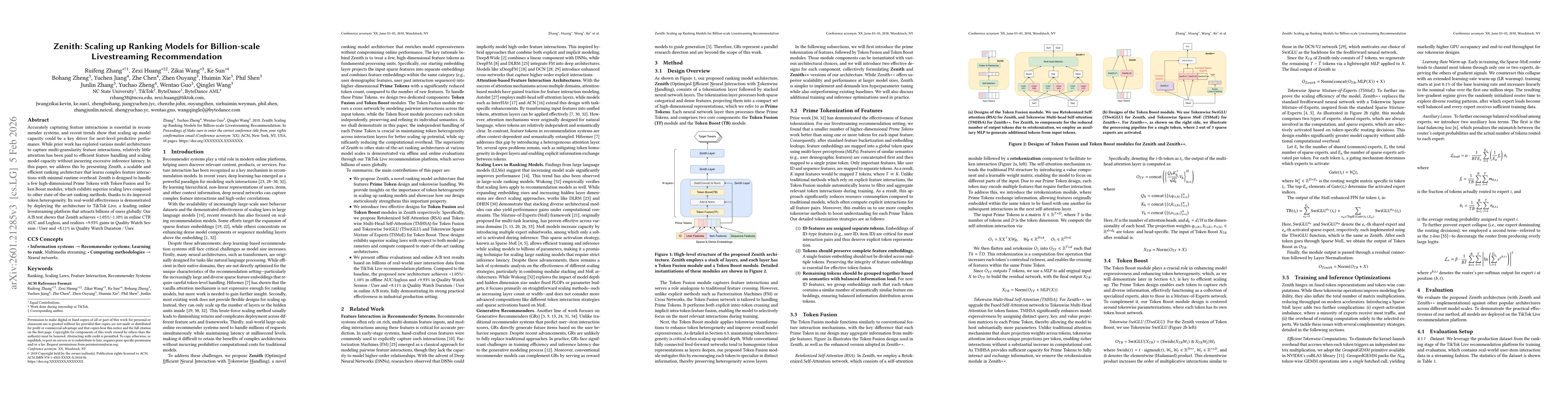 Thumbnail for Zenith: Scaling up Ranking Models for Billion-scale Livestreaming Recommendation