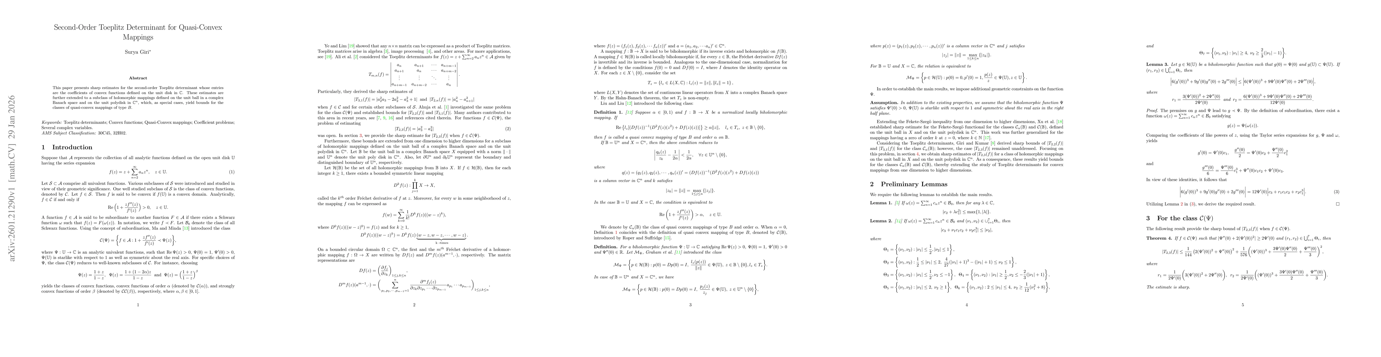 Thumbnail for Second-Order Toeplitz Determinant for Quasi-Convex Mappings
