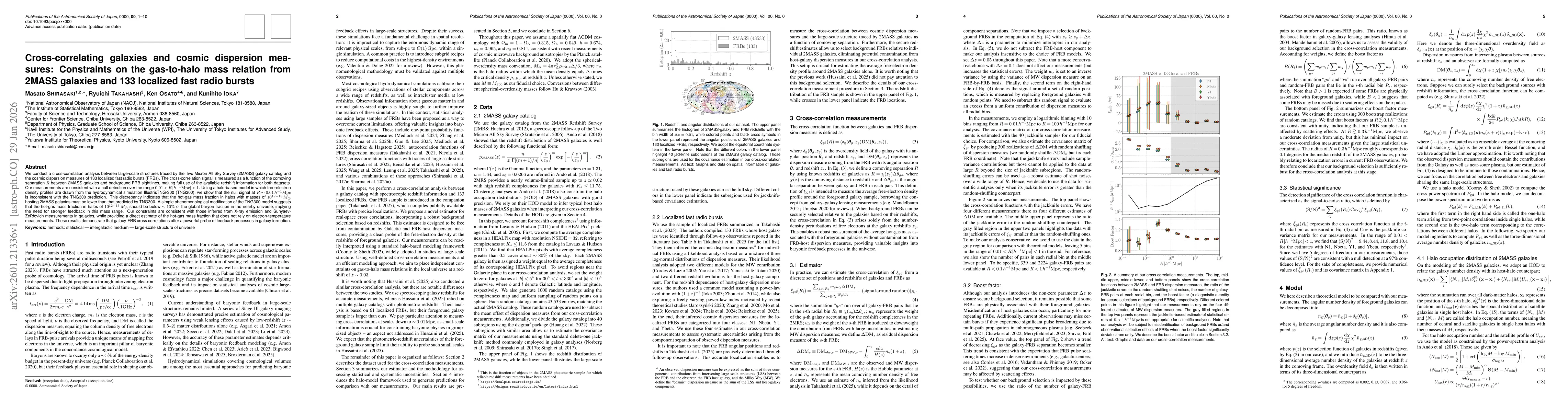 Thumbnail for Cross-correlating galaxies and cosmic dispersion measures: Constraints on the gas-to-halo mass relation from 2MASS galaxies and 133 localized fast radio bursts