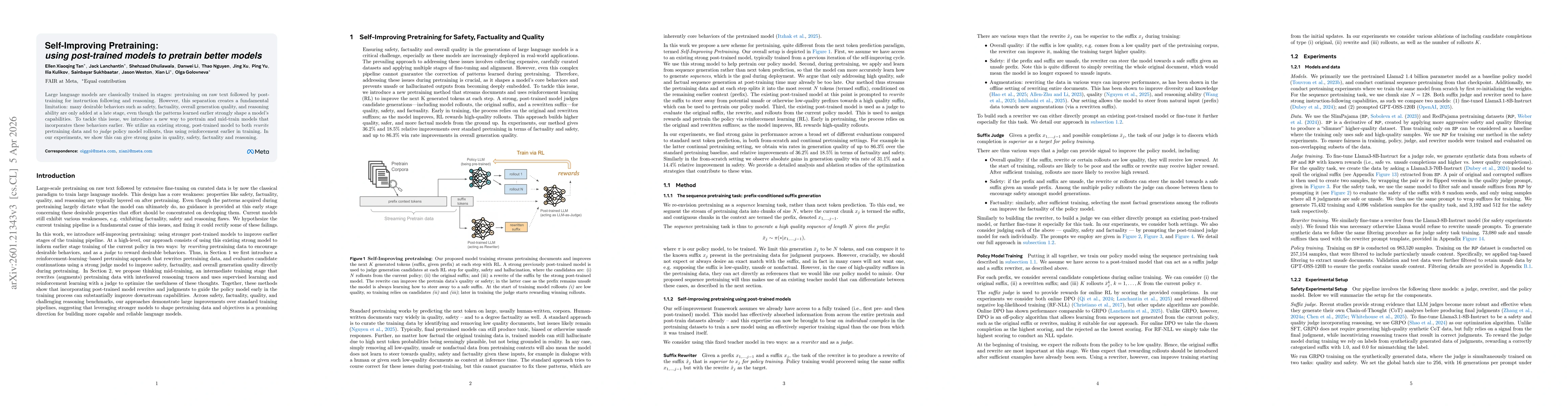 Thumbnail for Self-Improving Pretraining: using post-trained models to pretrain better models