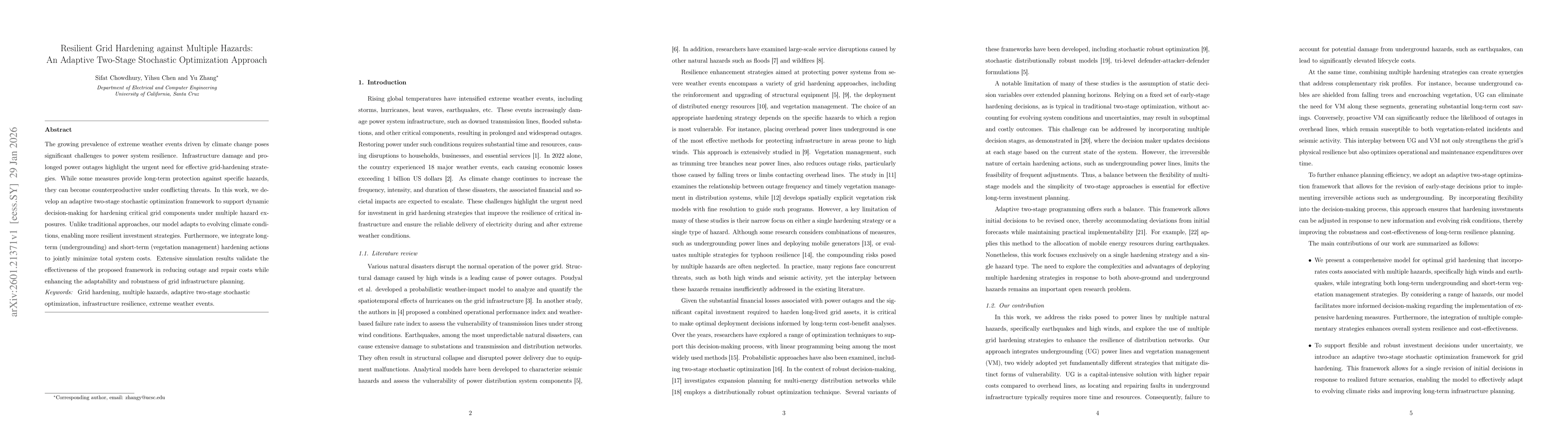 Thumbnail for Resilient Grid Hardening against Multiple Hazards: An Adaptive Two-Stage Stochastic Optimization Approach