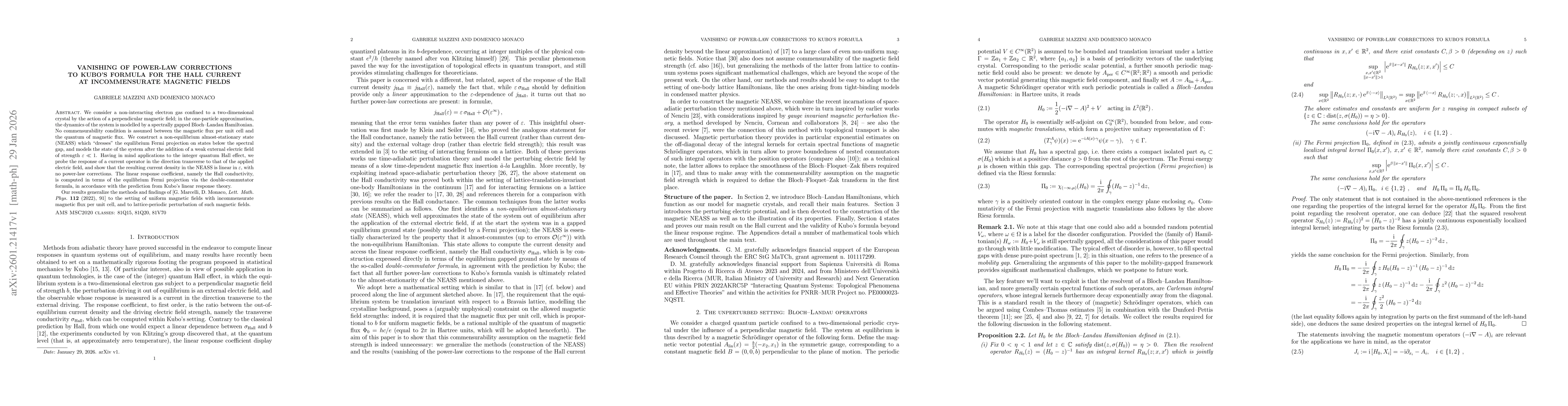 Thumbnail for Vanishing of power-law corrections to Kubo's formula for the Hall current at incommensurate magnetic fields