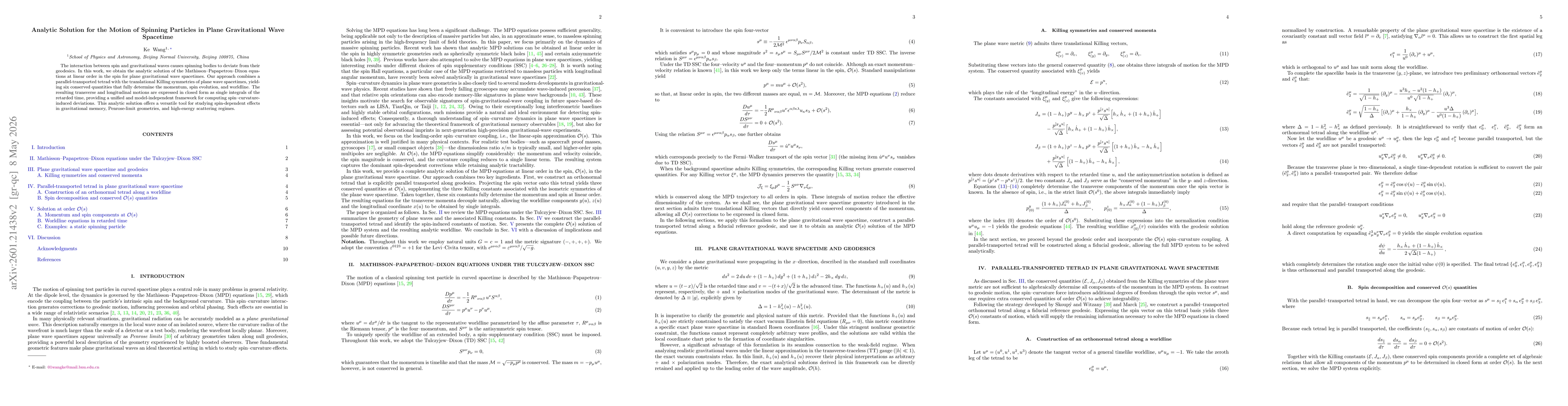 Thumbnail for Analytic Solution for the Motion of Spinning Particles in Plane Gravitational Wave Spacetime