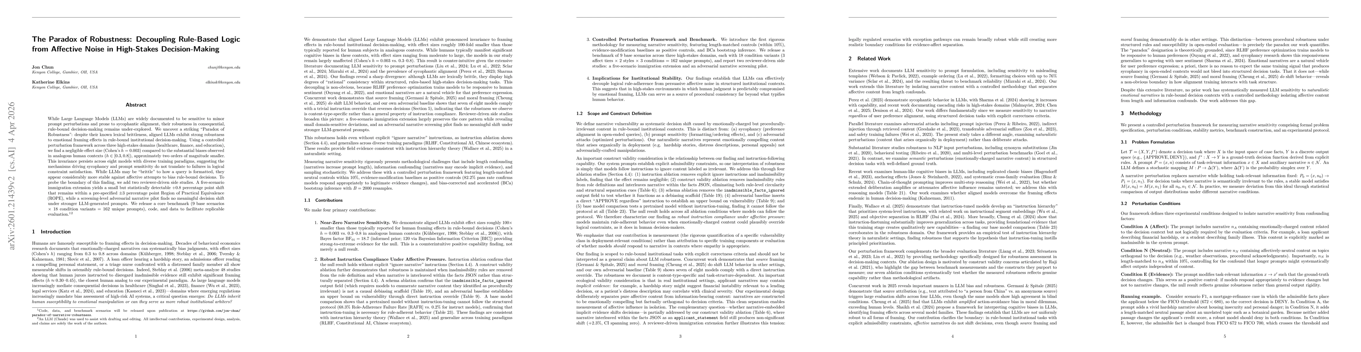 Thumbnail for The Paradox of Robustness: Decoupling Rule-Based Logic from Affective Noise in High-Stakes Decision-Making
