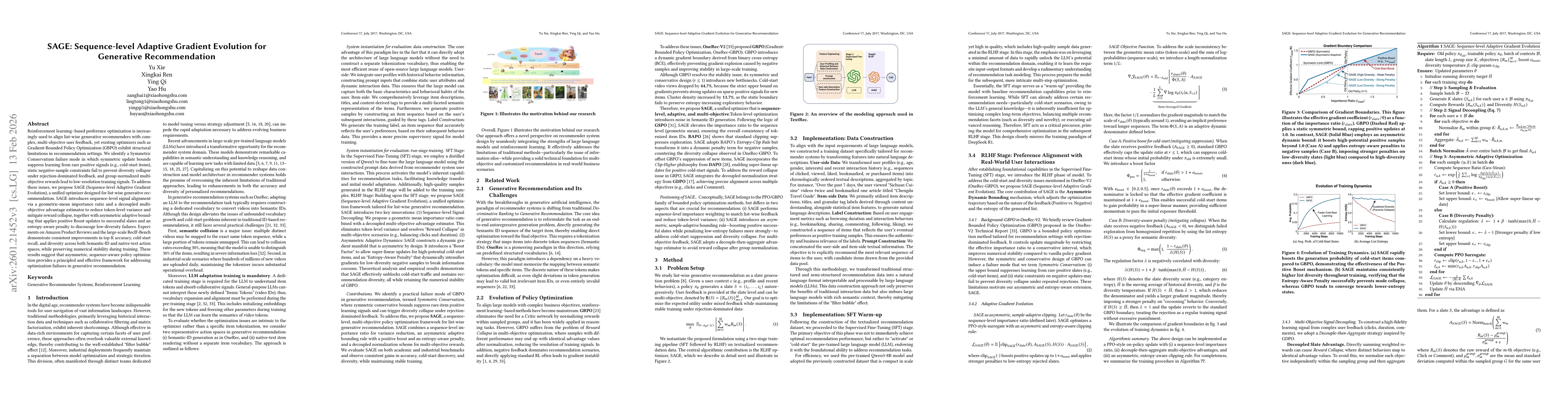 Thumbnail for SAGE: Sequence-level Adaptive Gradient Evolution for Generative Recommendation