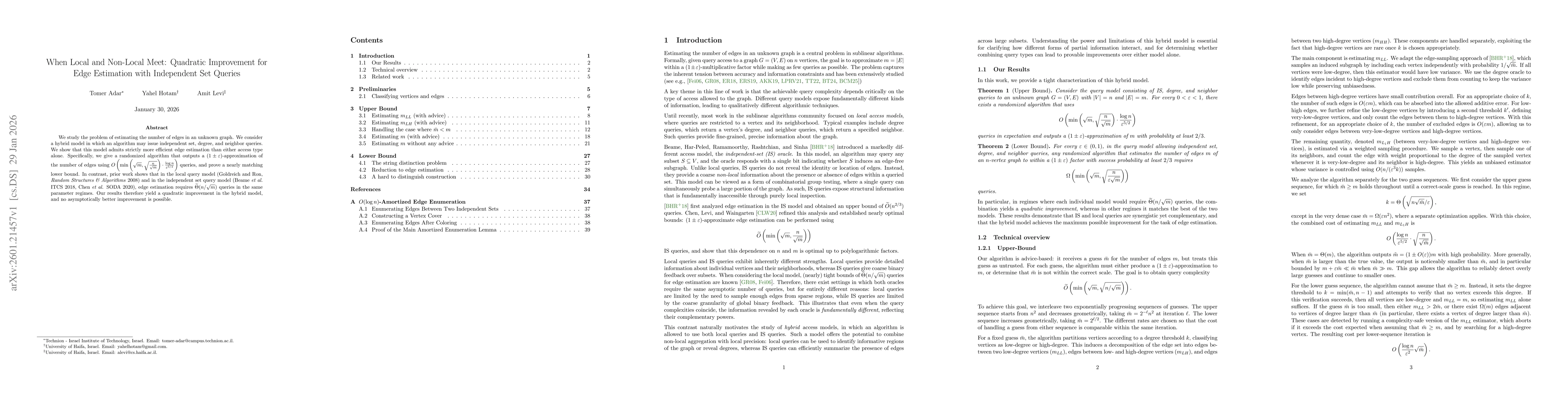 Thumbnail for When Local and Non-Local Meet: Quadratic Improvement for Edge Estimation with Independent Set Queries