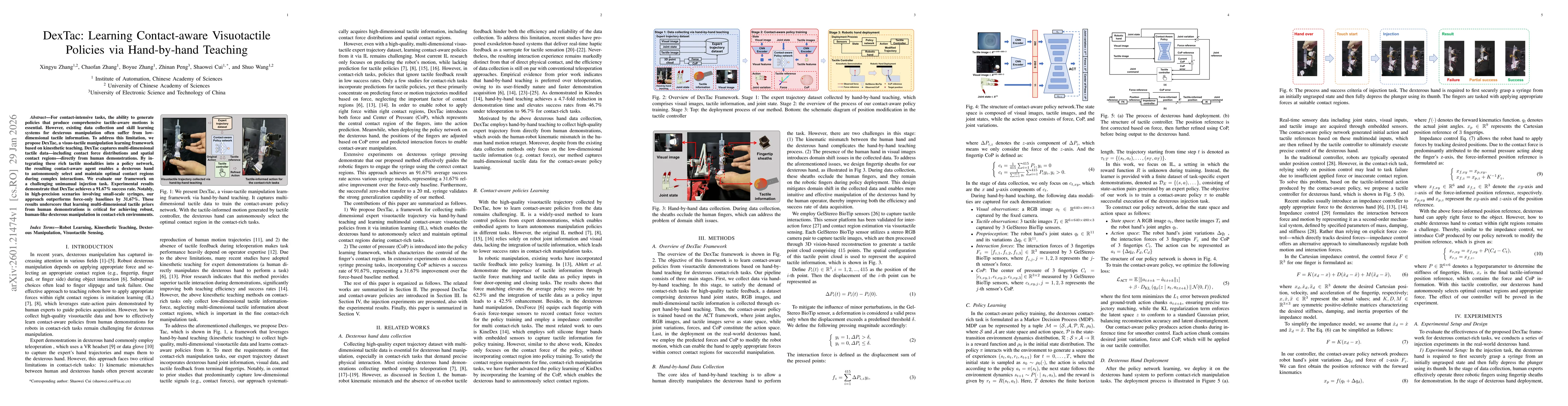 Thumbnail for DexTac: Learning Contact-aware Visuotactile Policies via Hand-by-hand Teaching