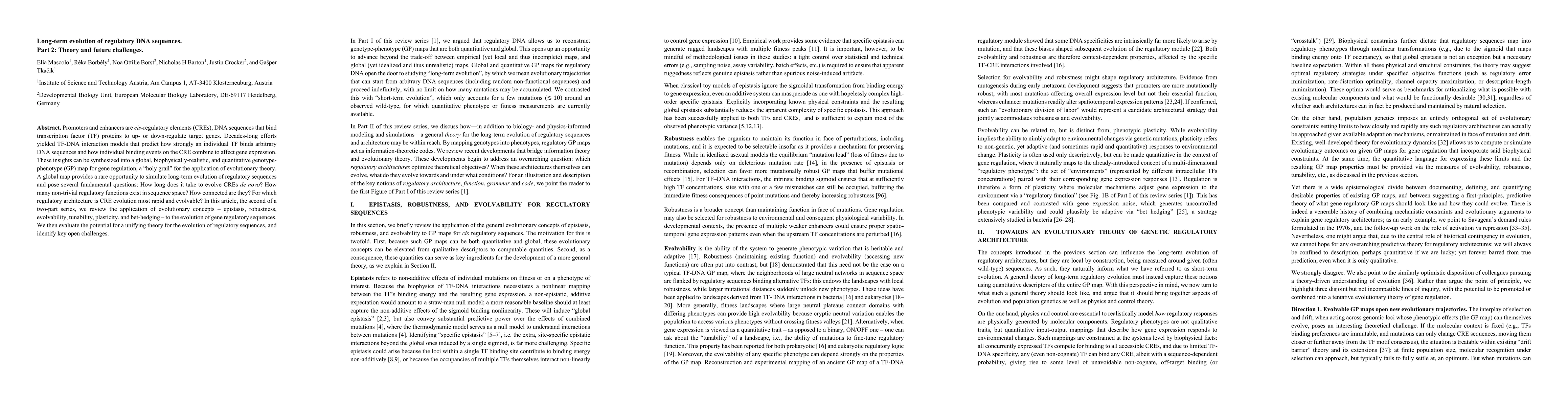 Thumbnail for Long-term evolution of regulatory DNA sequences. Part 2: Theory and future challenges