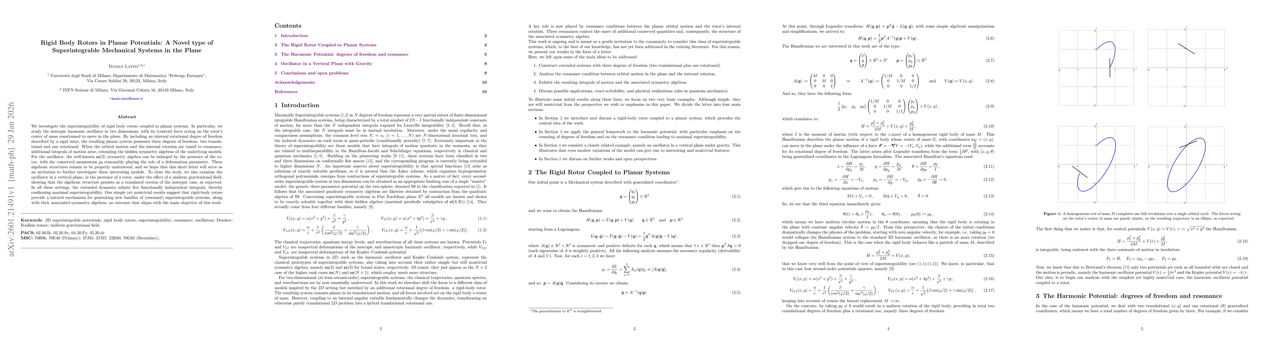 Thumbnail for Rigid Body Rotors in Planar Potentials: A Novel type of Superintegrable Mechanical Systems in the Plane