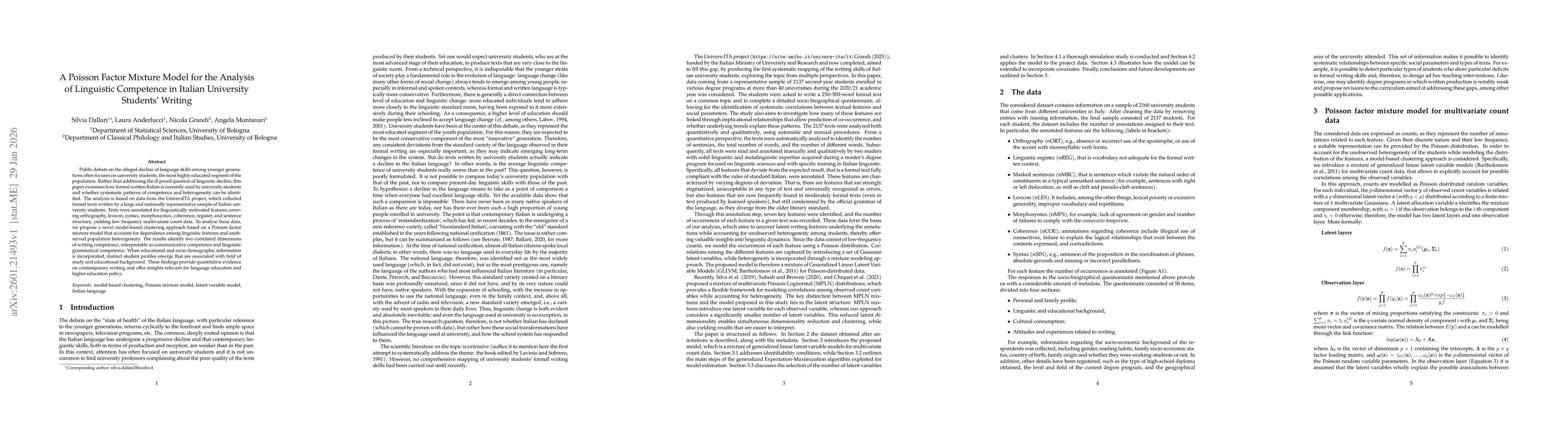 Thumbnail for A Poisson Factor Mixture Model for the Analysis of Linguistic Competence in Italian University Students' Writing