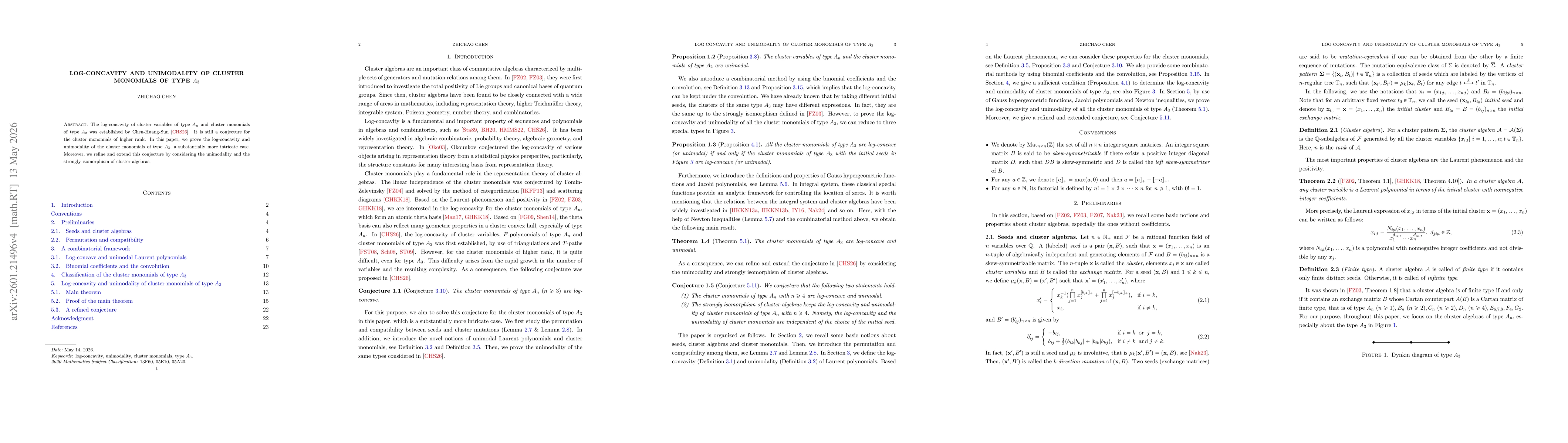 Thumbnail for Log-concavity and unimodality of cluster monomials of type $A_3$