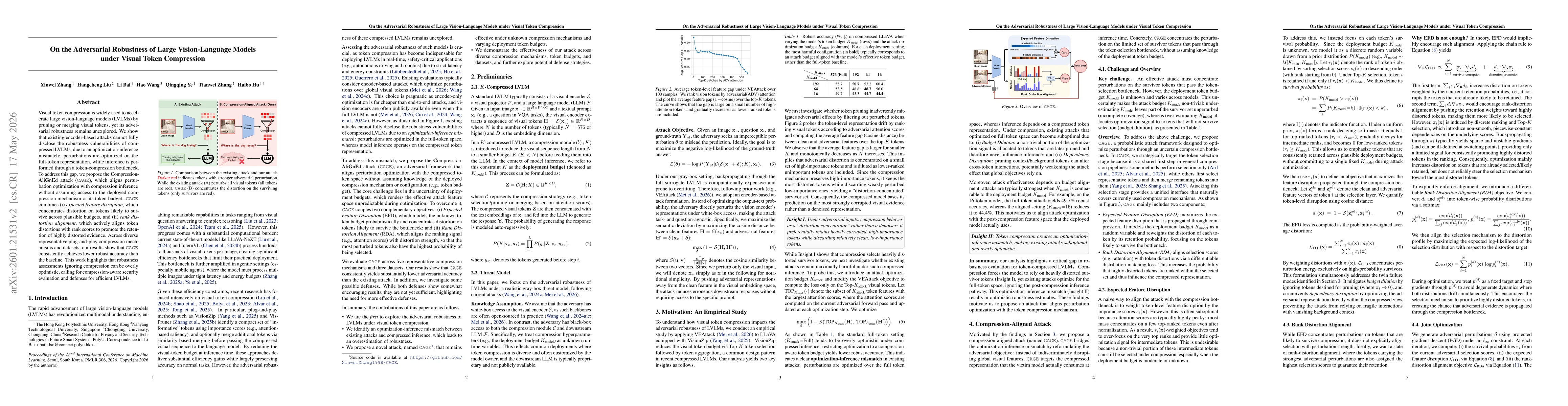Thumbnail for On the Adversarial Robustness of Large Vision-Language Models under Visual Token Compression