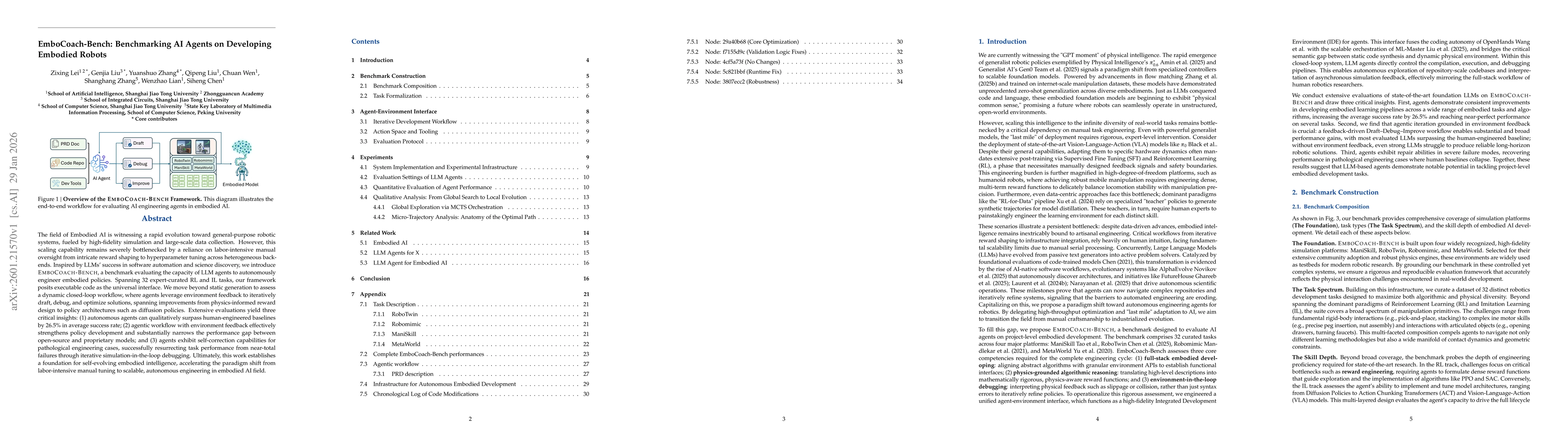 Thumbnail for EmboCoach-Bench: Benchmarking AI Agents on Developing Embodied Robots